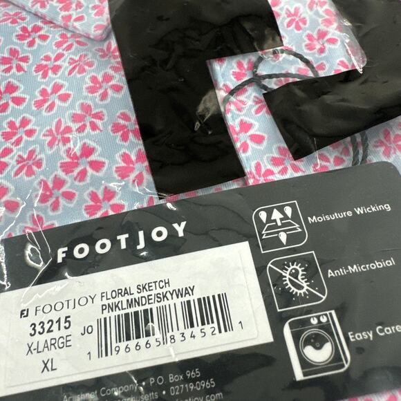 FootJoy Men's Pink Lemonade Skyway Floral Sketch Print Lisle Polo Size XL - Picture 3 of 9